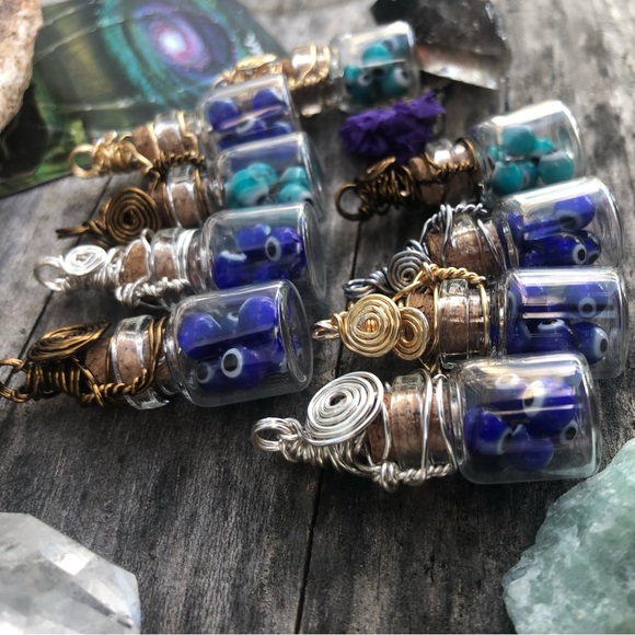 Evil Eye Protection Bottle Necklace Wire Wrapped - in Silver Wire - Picture 8 of 10